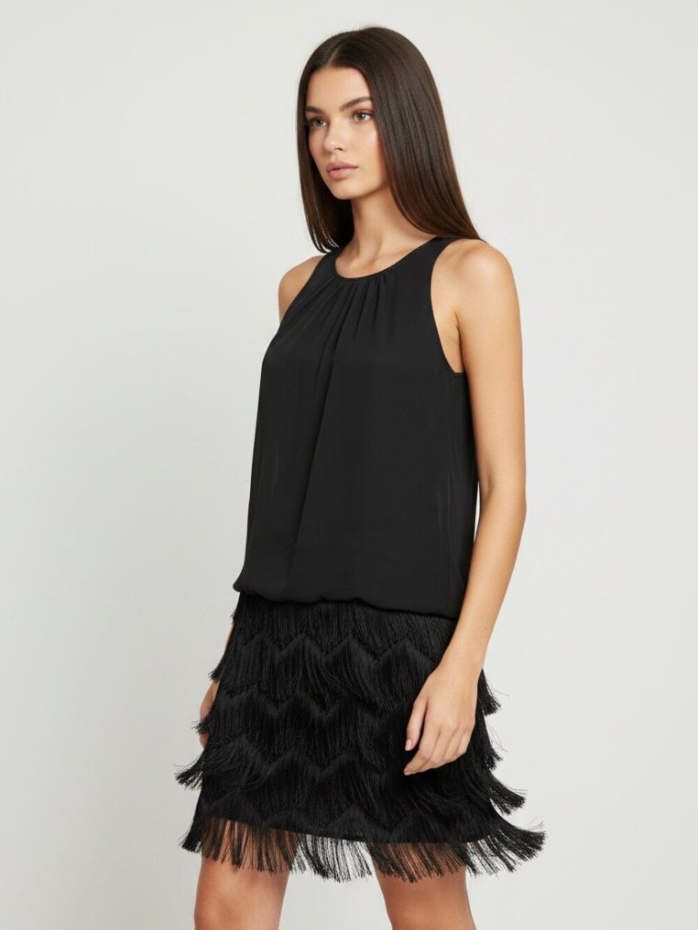 Aidan Mattox Black Flapper Fringe Halter Cocktail Party Dress Size 4